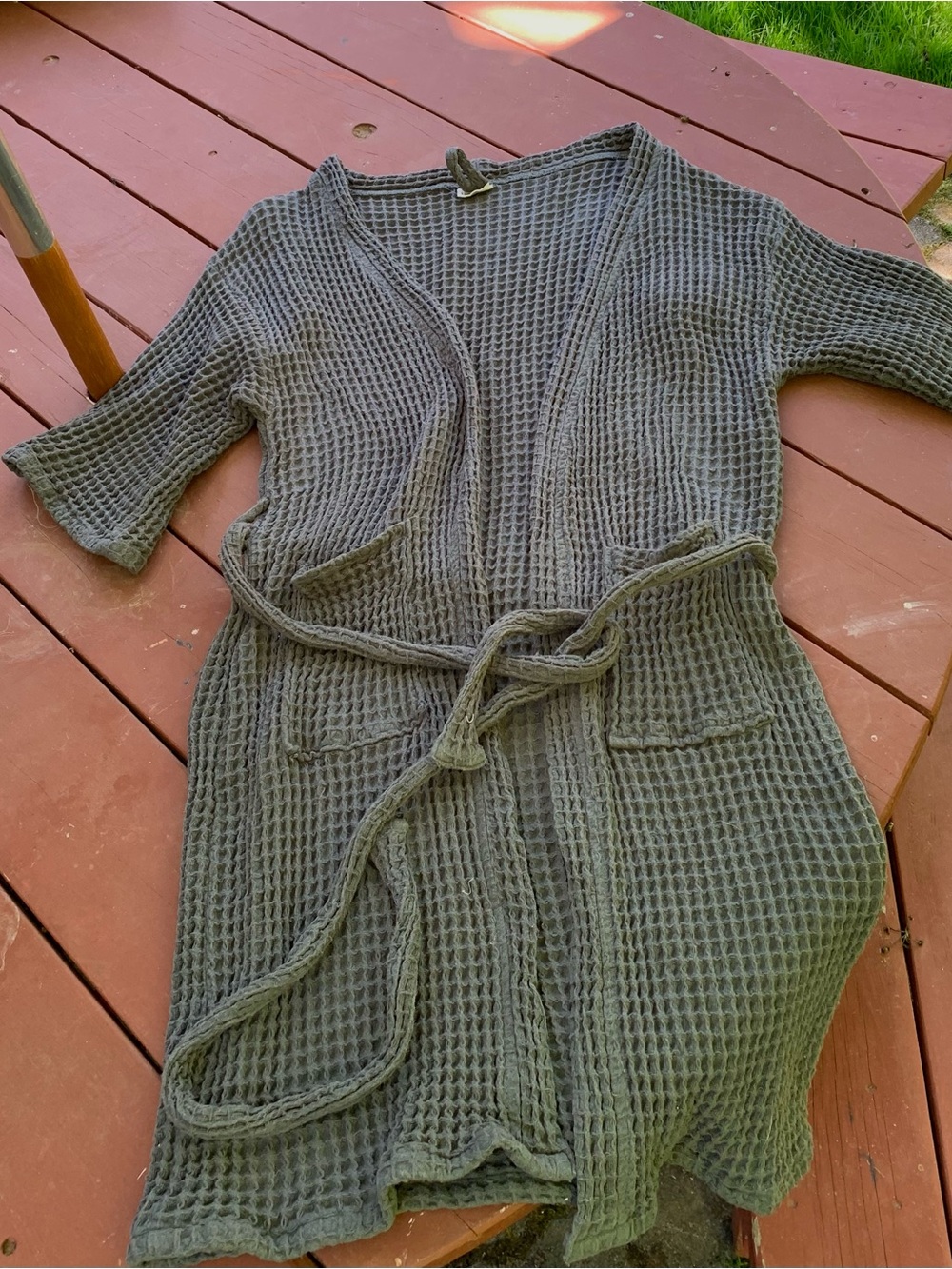 Grey waffle knit 100% cotton Bathen Anthropologie bathrobe - Picture 6 of 6